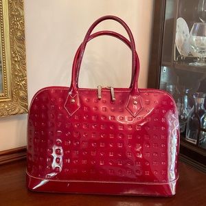 Arcadia Embossed Patent Leather Domed Satchel Hand Bag Marsala Red